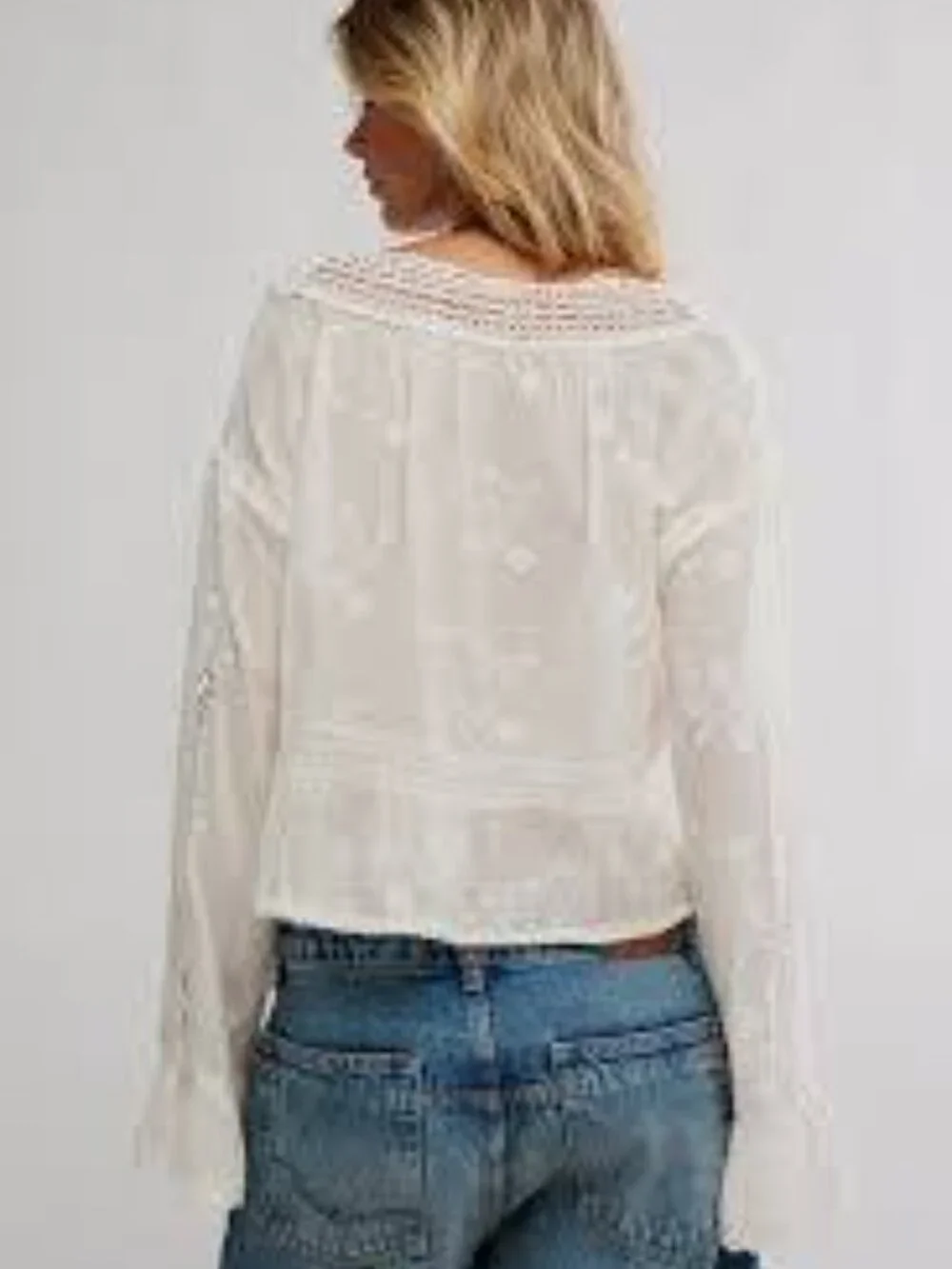 Free People Sweet Love Blouse Crochet-Trim Embroidered Peasant Blouse Size XL